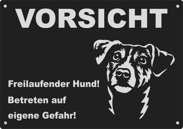 Aluminiumschild Freilaufender Hund Betreten auf eigene Gefahr